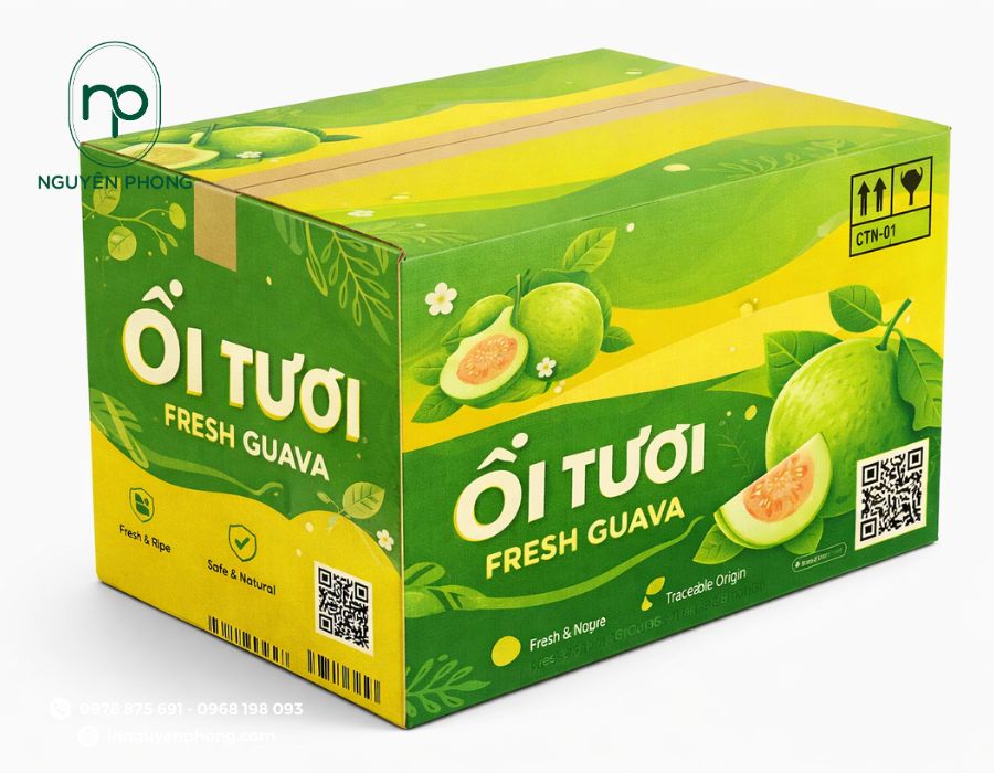 Thùng carton đựng ổi thiết kế nổi bật